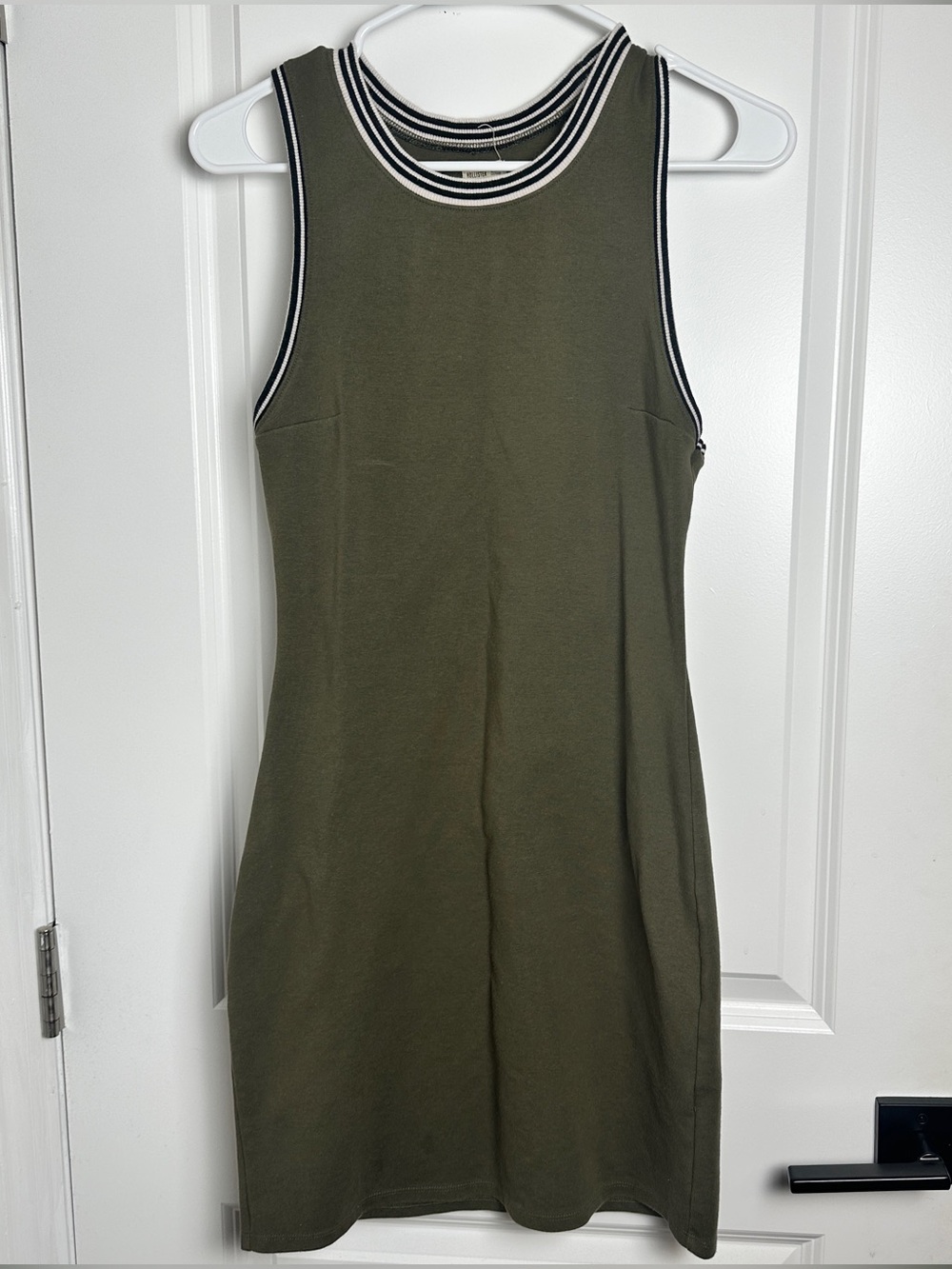 Hollister Olive Green Sleeveless Tank Dress with Black and White Trim
